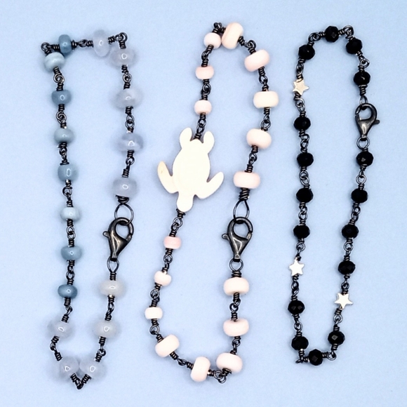 "Arctic Sunset" Sea Turtle Stacking Bracelets (Three) Black Sterling Silver - Picture 2 of 3